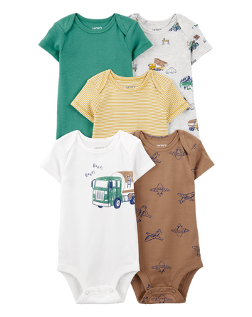 Baby 5-Pack Construction Short-Sleeve Bodysuits, 