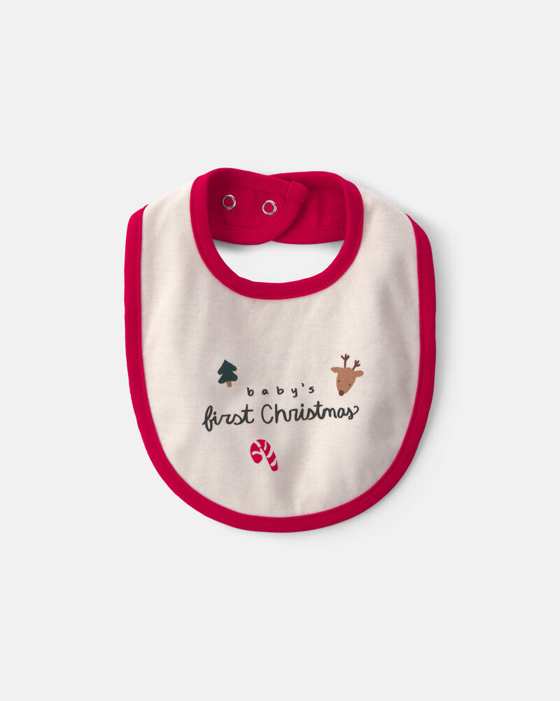 Baby 'Baby's First Christmas' Bib - Red/Cream, image 1 of 4 slides