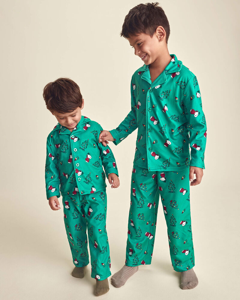 Adultes Pyjama ample 2 pi&egrave;ces en molleton &agrave; motif Snoopy de No&euml;l &ndash; Vert, image 4 sur 4 diapositives