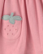 B&eacute;b&eacute; fille - Emballage 2 robes &agrave; manches courtes &agrave; motif fraise - Rose, image 2 sur 3 diapositives