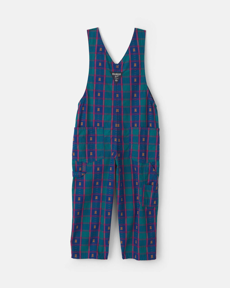 Toddler Girl Plaid Bear Overalls - Blue, image 2 of 4 slides