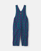 Toddler Girl Plaid Bear Overalls - Blue, image 2 of 4 slides