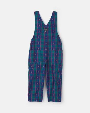 Toddler Girl Plaid Bear Overalls - Blue, 