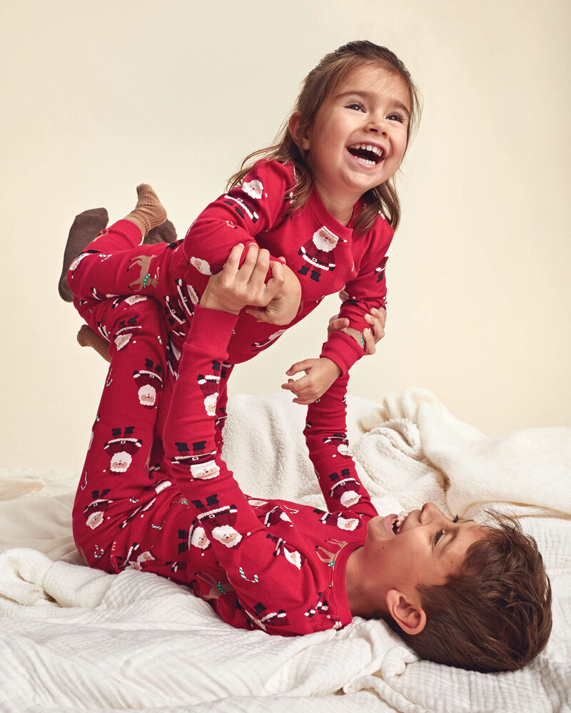 Toddler 2-Piece Beige Santa Christmas 100% Cotton Snug Fit Pyjama Set - Red, image 5 of 6 slides