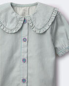 Toddler Girl Peter Pan Collar Top in Stripes - Teal, image 6 of 6 slides