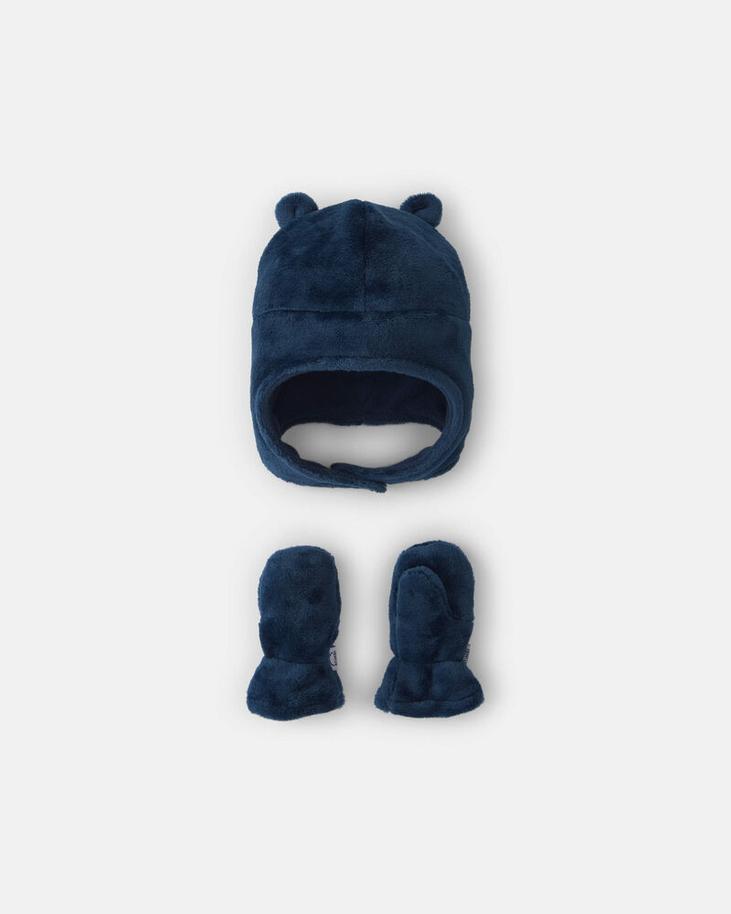Gar&ccedil;ons - Ensemble tuque et mitaines en velboa Kombi - Bleu marine, image 1 sur 2 diapositives