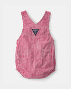 Baby Hickory Stripe Bubble Romper - Red/Ivory, image 2 of 4 slides