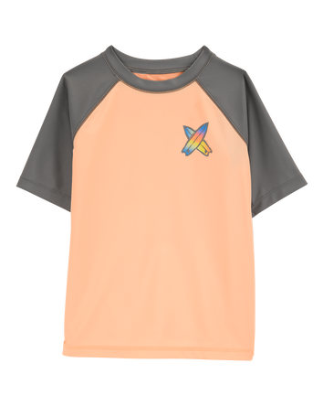 Kid Surfboard-Print Short-Sleeve Rashguard, 