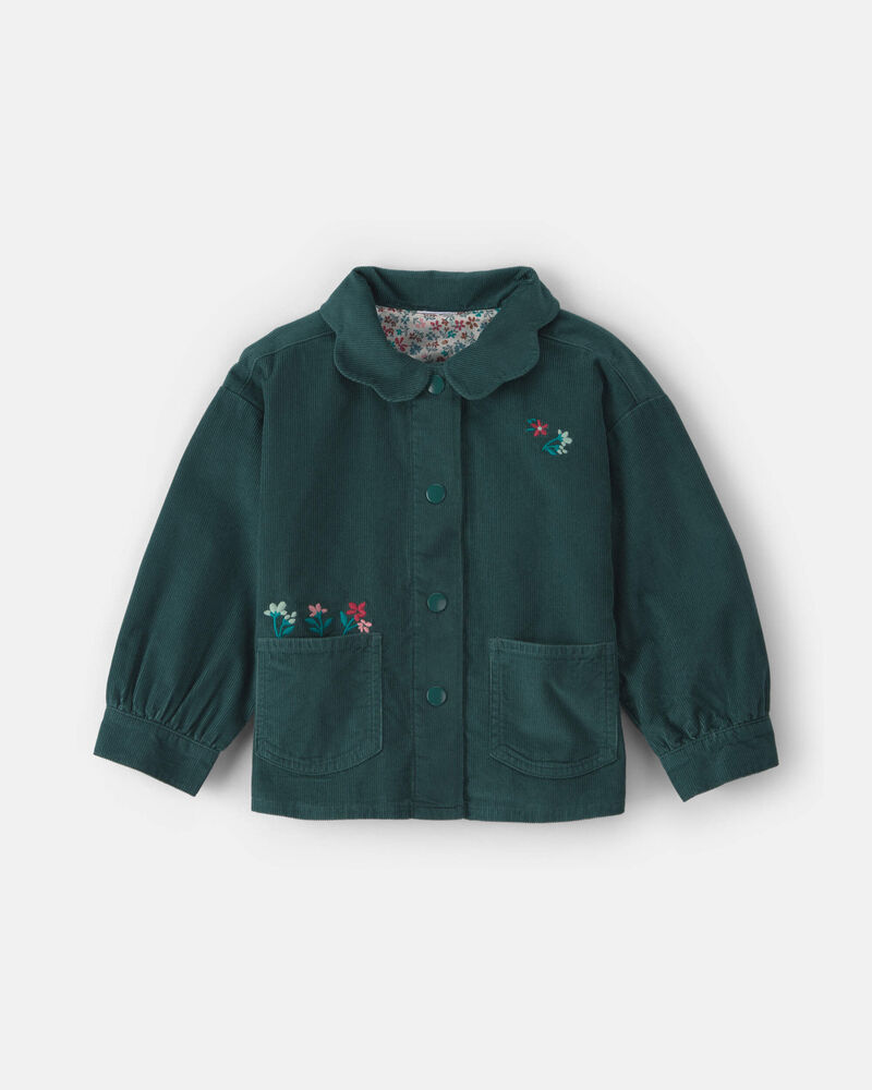 Toddler Girl Flower Embroidered Corduroy Jacket - Green, image 1 of 5 slides