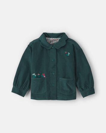 Toddler Girl Flower Embroidered Corduroy Jacket - Green, 