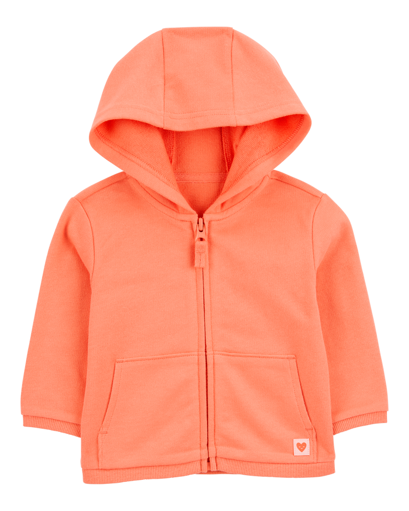 Baby Zip-Up French Terry Cardigan - Orange, image 1 of 3 slides