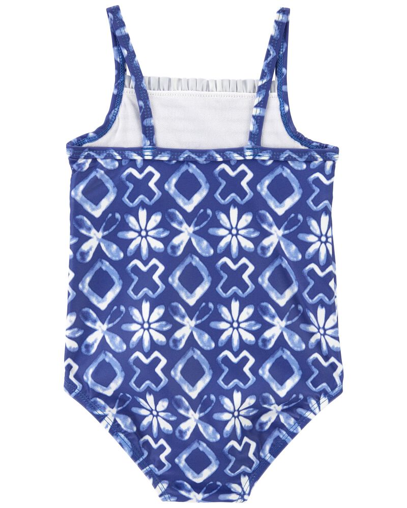 Blue Smocked 1Piece Swimsuit