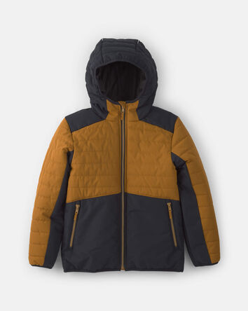 Boys Quilted Mid Weight Jacket-  Brown, 