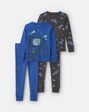 Tout-petit gar&ccedil;on - Pyjama ajust&eacute; 4 pi&egrave;ces en 100 % coton &agrave; motif astronaute - Bleu/Noir, 