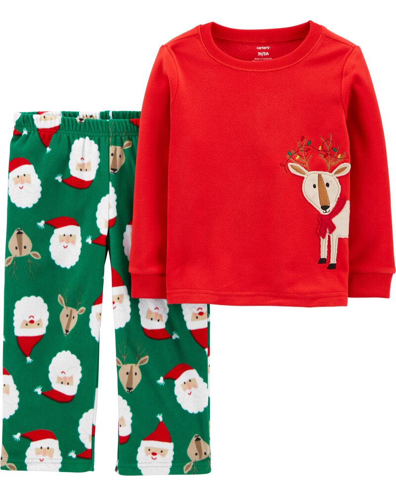 2-Piece Holiday Reindeer Fleece PJs, image 1 of 2 slides