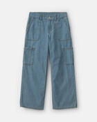 Girls Straight-Leg Cargo Jeans - Medium Wash, image 1 of 5 slides