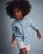 Toddler Boy Button-Down Long-Sleeve Shirt in Stripes - Blue, image 1 of 6 slides