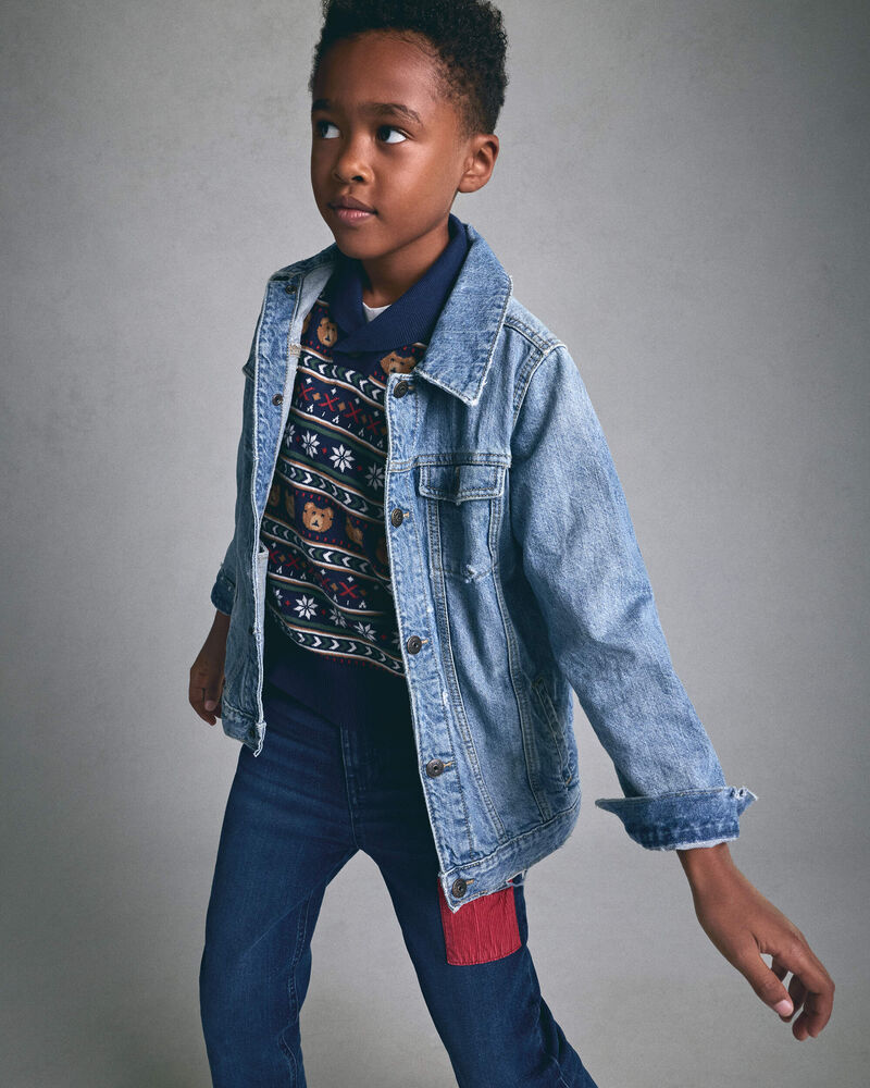 Boys Patched Denim Straight Jeans - Medium Wash, image 2 of 6 slides