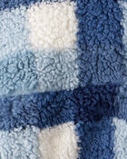 Boys Plaid Sherpa Long-Sleeve Zip-Up Jacket - Blue, image 2 of 3 slides