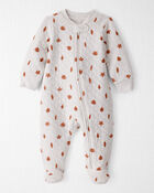 Baby Quilted Sleep & Play Pyjamas Made with Organic Cotton in Leaves Print, image 1 of 2 slides
