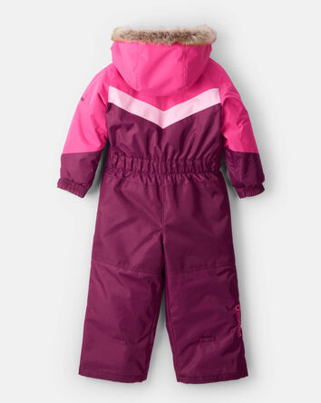 Toddler Girl 1-Piece Taslan Retro Snowsuit - Fuscia , 