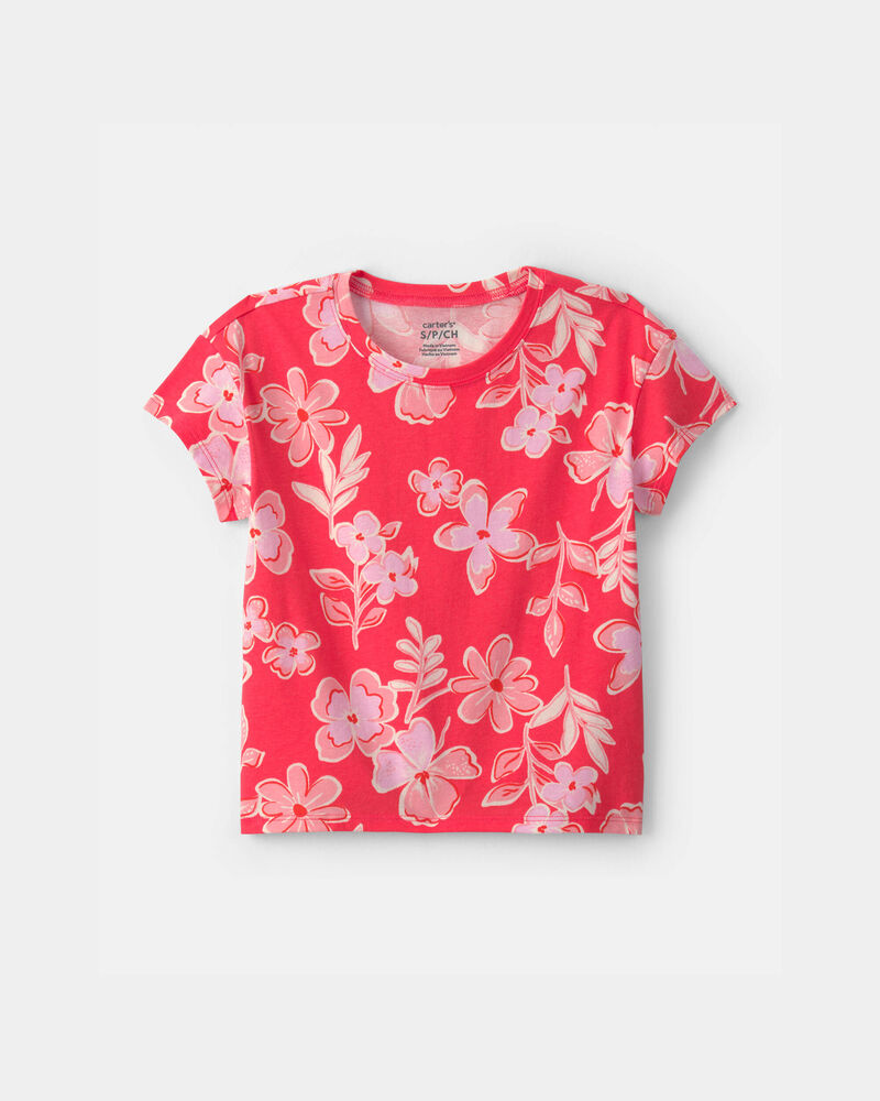 Girls Floral Short-Sleeve Top - Coral, image 1 of 3 slides