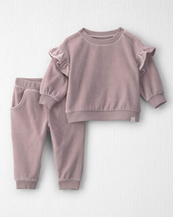 B&eacute;b&eacute; fille - Ensemble 2 pi&egrave;ces haut et pantalon en velours de coton biologique, 