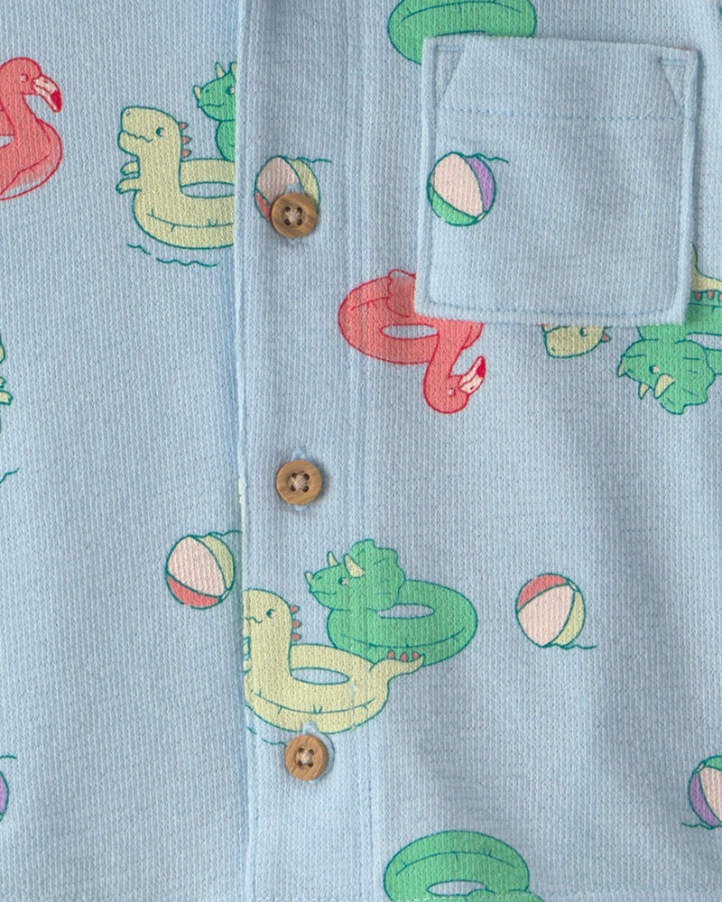 Baby Boy Pool Floatie Short-Sleeve Button-Down Shirt - Blue, image 2 of 3 slides
