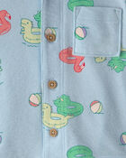 Baby Boy Pool Floatie Short-Sleeve Button-Down Shirt - Blue, image 2 of 3 slides