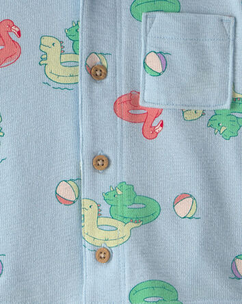 Baby Boy Pool Floatie Short-Sleeve Button-Down Shirt - Blue, 