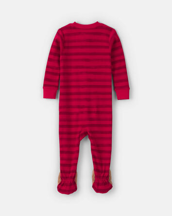 Tout-petit - Pyjama ajust&eacute; 1-pi&egrave;ce avec pieds en 100 % coton &agrave; rayures et motif renne &ndash; Rouge, 