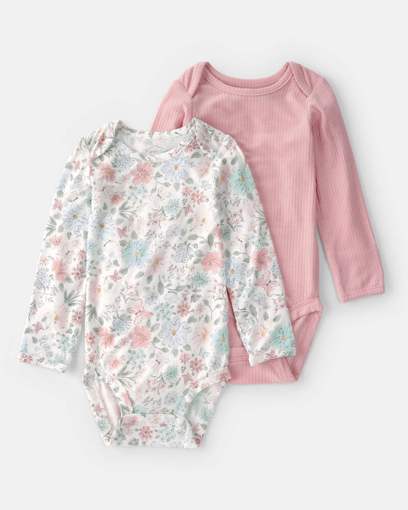 Baby Girl 2-Pack Butterfly Garden Multipack Bodysuits - Pink/Ivory, image 1 of 7 slides