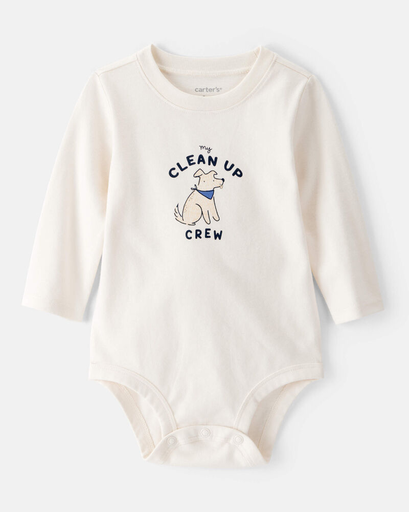 Baby Cotton Long-Sleeve Graphic Bodysuit - White, image 1 of 3 slides