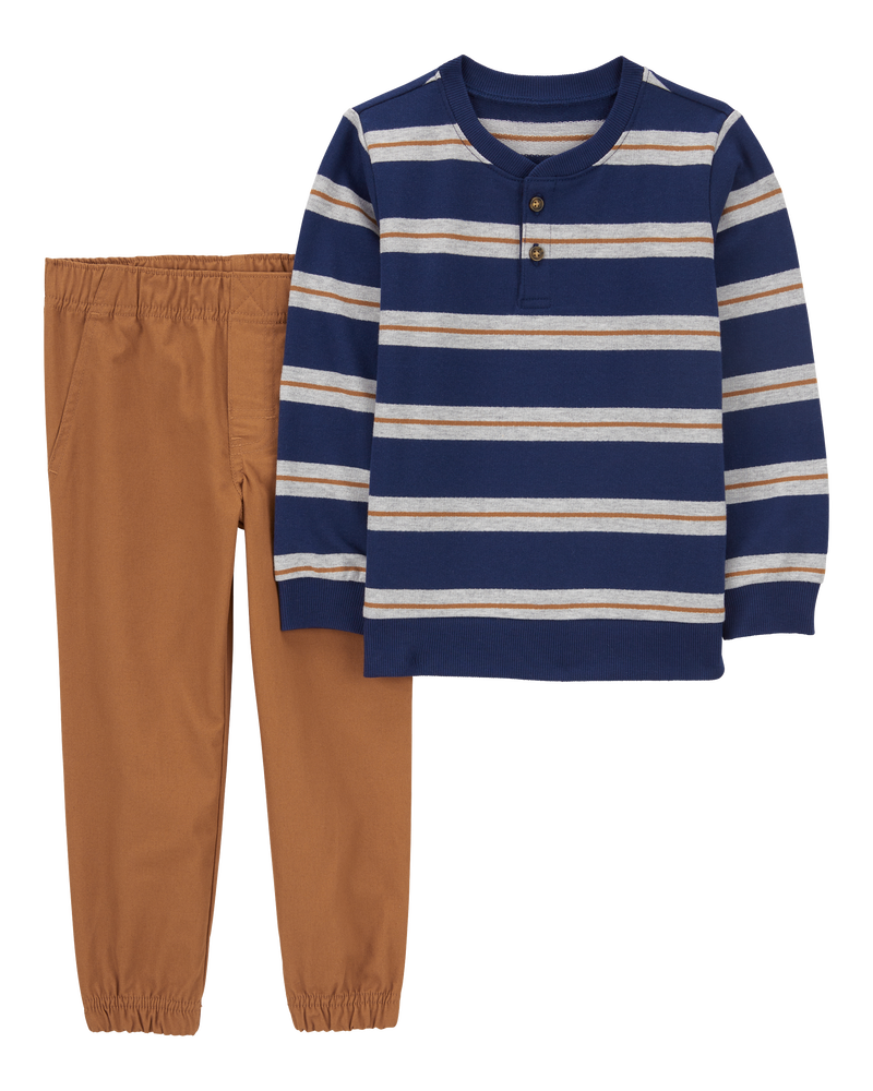 Baby 2-Piece Striped Henley Tee & Jogger Set, image 1 of 3 slides