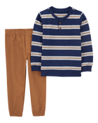 Baby 2-Piece Striped Henley Tee & Jogger Set, image 1 of 3 slides