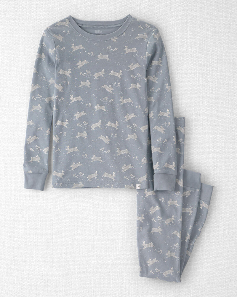Kids 2-Piece Organic Cotton Pyjama in Blue Bunnies Print, image 1 of 4 slides