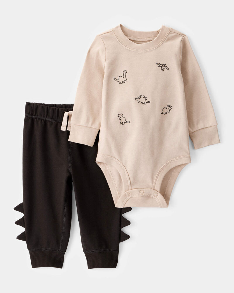 Bébé Ensemble 2 pièces cache-couche à manches longues imprimé de dinosaure et pantalon , image 1 sur 5 diapositives