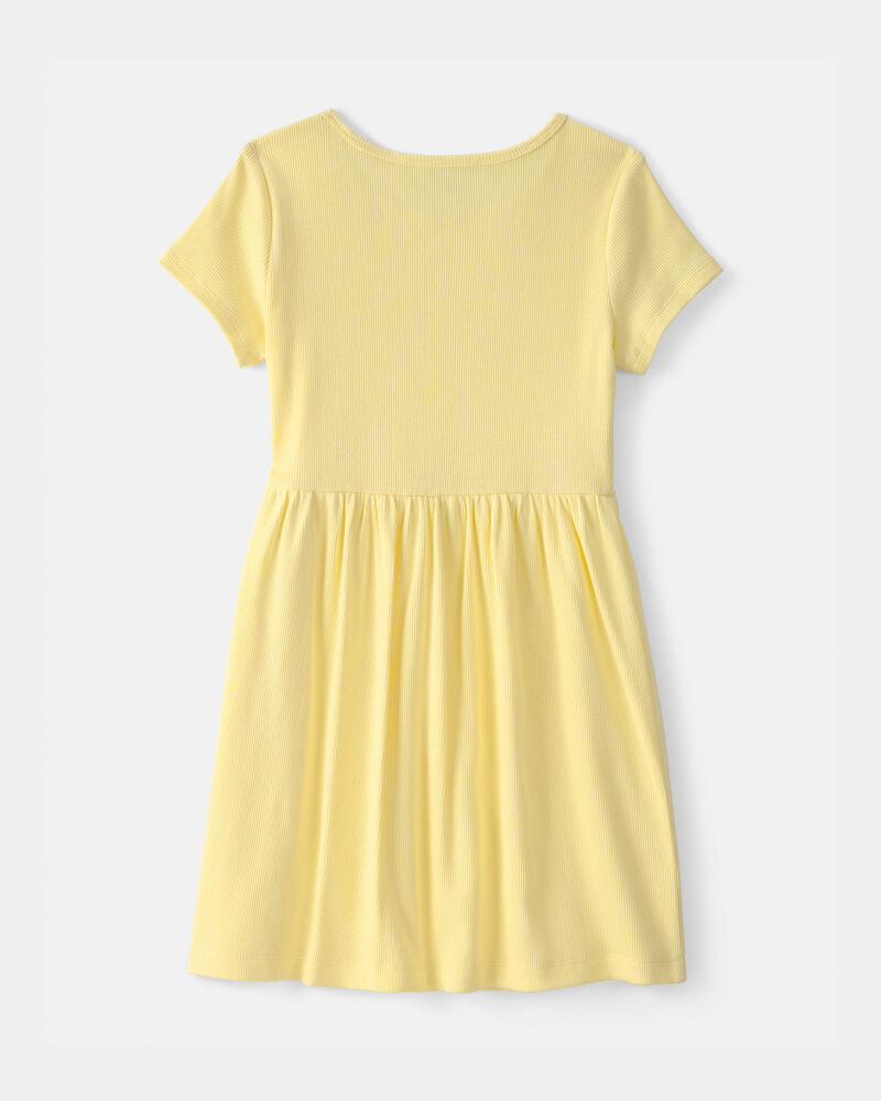 Girls Rib Short-Sleeve Dress - Yellow, image 2 of 4 slides