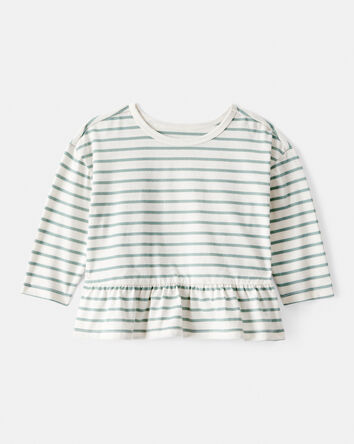 Baby Girl Striped Long-Sleeve Peplum Top - Green, 