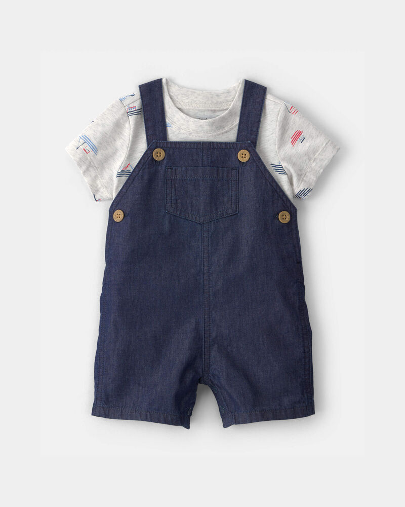 B&eacute;b&eacute; gar&ccedil;on - Ensemble 2 pi&egrave;ces barboteuse, bateau - Bleu/Gris, image 1 sur 5 diapositives