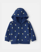 Baby Girl Floral French Terry Zip-Up Hoodie - Blue, image 1 of 3 slides