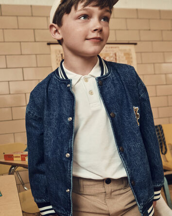 Boys Varsity Denim Jacket - Medium Wash, 