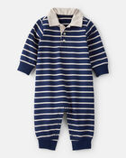 Baby Boy Cotton Long-Sleeve Jumpsuit - Navy/Blue, image 1 of 3 slides