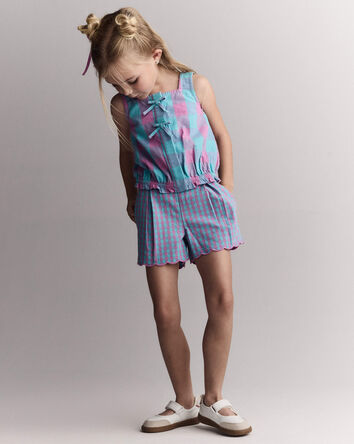 Toddler Girl Scalloped Gingham Short - Blue/Purple, 