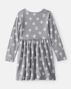Girls Snowflake Print Cotton Long-Sleeve Dress - Grey, image 2 of 4 slides