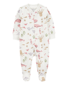 Baby Girl Aquatic Animals Print 2-Way Zip Cotton Sleeper Pyjamas - Ivory, image 1 of 3 slides