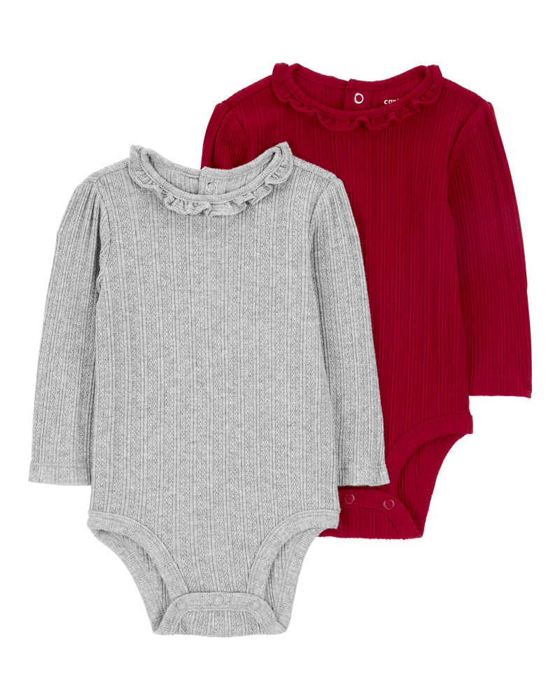 Baby 2-Pack Ruffle-Neck Holiday Bodysuits, image 1 of 6 slides