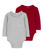 Baby 2-Pack Ruffle-Neck Holiday Bodysuits, image 1 of 6 slides