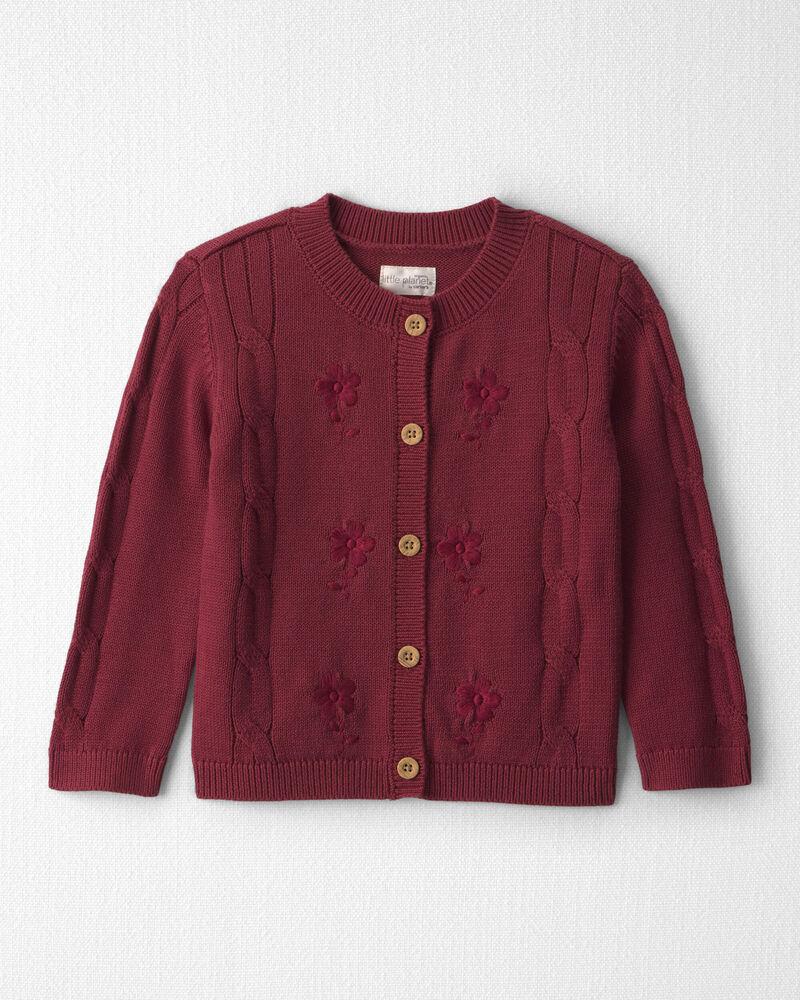 Toddler Girl Organic Cotton Sweater Knit Embroidered Cardigan, image 1 of 4 slides