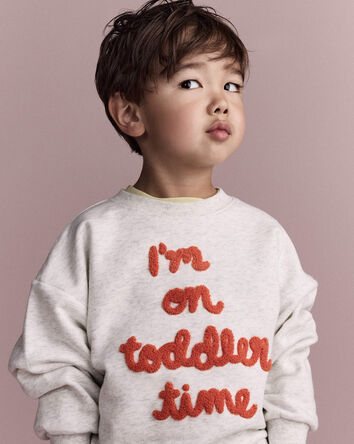 Tout-petit - Chandail &agrave; manches chauve-souris &laquo;I&rsquo;m on toddler time&raquo; - Gris chin&eacute;, 